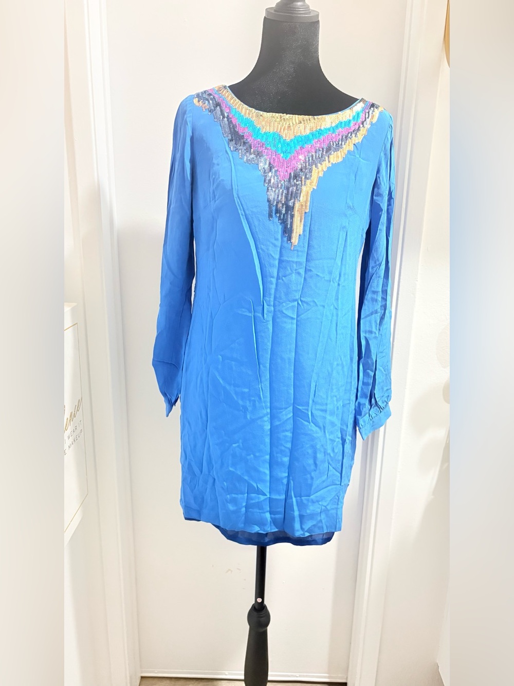 Trina Turk Vibrant Blue Tunic with Colorful Beaded Detail